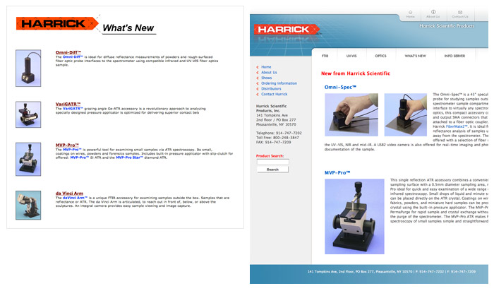 Harrick Scientific Products, site redesign